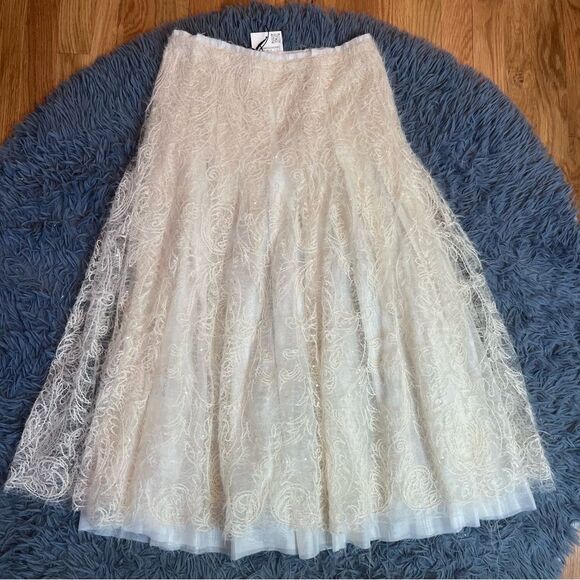 Zara Cream Sequin Embroidered Long Midi Skirt Size S NWT - Picture 4 of 10